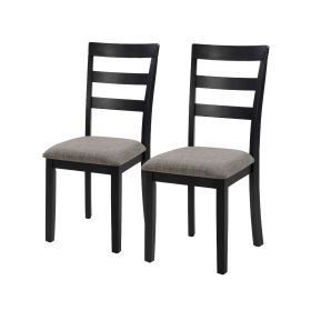 Farmhouse Style Dining Chairs Set of 2, Wooden Kitchen Chairs, Solid Wood Legs, High Ladder Back, Non-Slip Foot Pads, Sturdy Design (Main Material: Wood+Fabric, Main Color: Black)