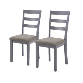 Farmhouse Style Dining Chairs Set of 2, Wooden Kitchen Chairs, Solid Wood Legs, High Ladder Back, Non-Slip Foot Pads, Sturdy Design (Main Material: Wood+Fabric, Main Color: Dark Brown)